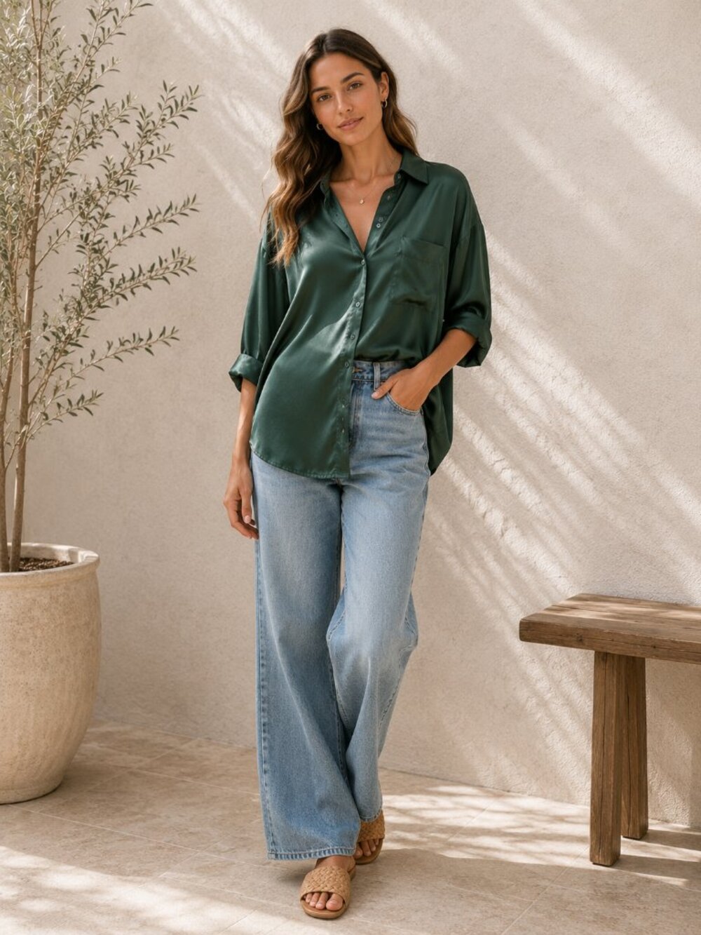 NWT Corcor The Greenwich Satin Oversized Button-Up Shirt Sz XXS